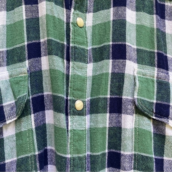 Lucky Brand green is plaid linen blend Western style button down shirt, size XL - Picture 3 of 10